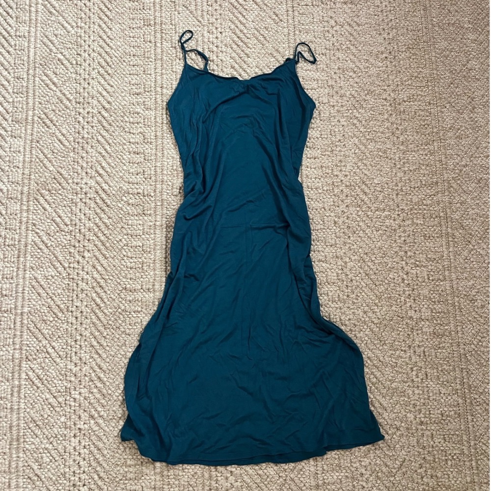 Natori Teal Blue Modal Blend Spaghetti Strap Summer Midi Slip Dress Large